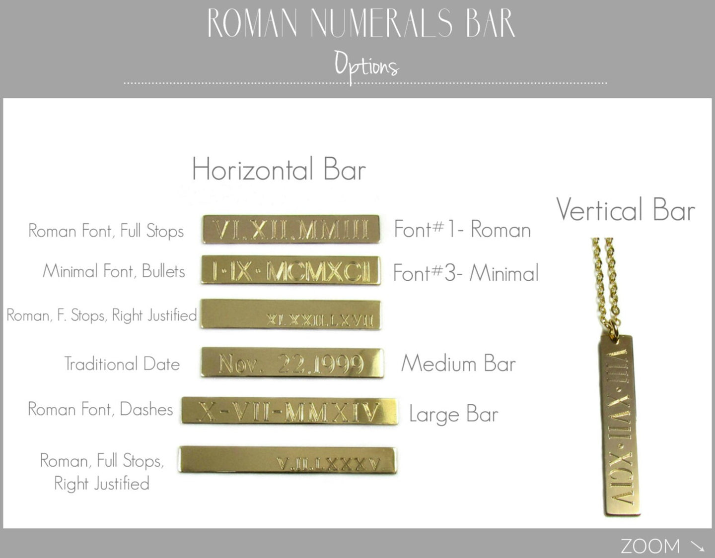 Engraved Roman Numeral Date Bar Necklace | Personalized Gold, Rose Gold & Silver Necklace